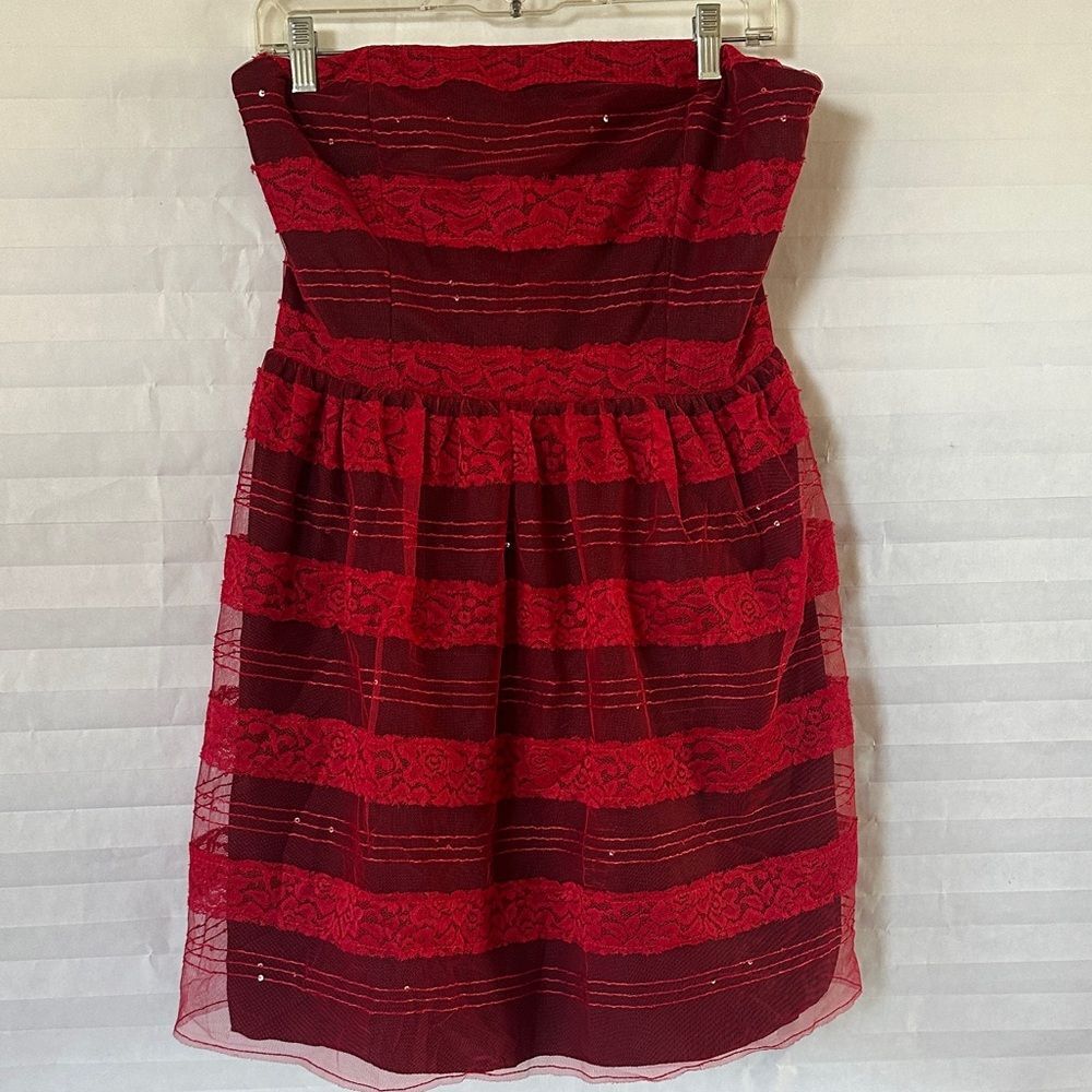 Studio Y Women's Strapless Red Cocktail Dress Juniors 13/14